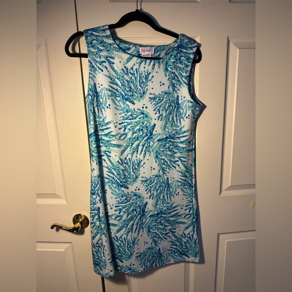 Blue Sheath Mini Dress Crew Neck Sleeveless